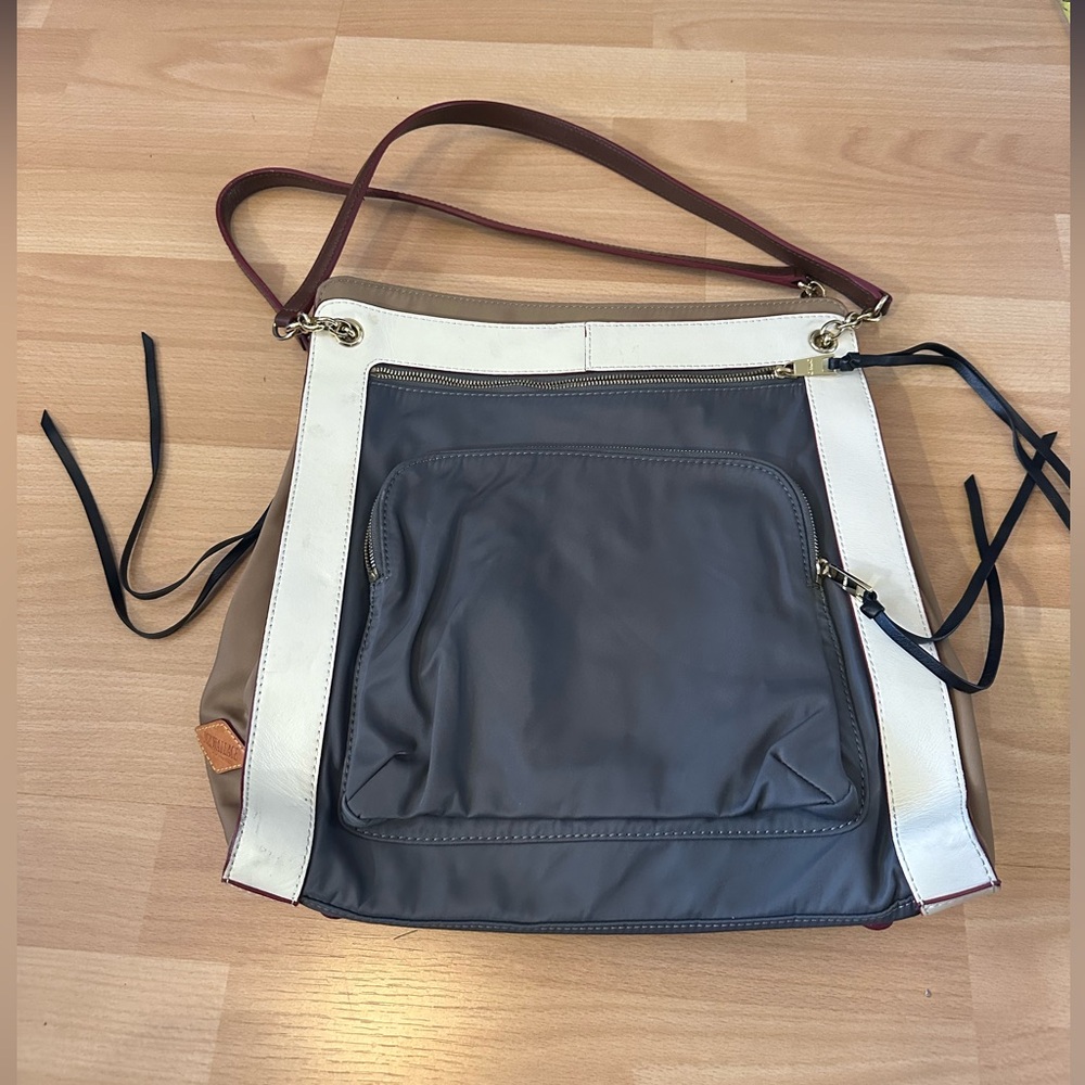EUC MZ Wallace Tri-color Bag with red handles, inside pouch and duster bag